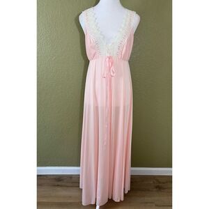 Vintage Secret Hug Women's 36 Plunge Neck Maxi Nightgown Pastel Pink Semi Sheer